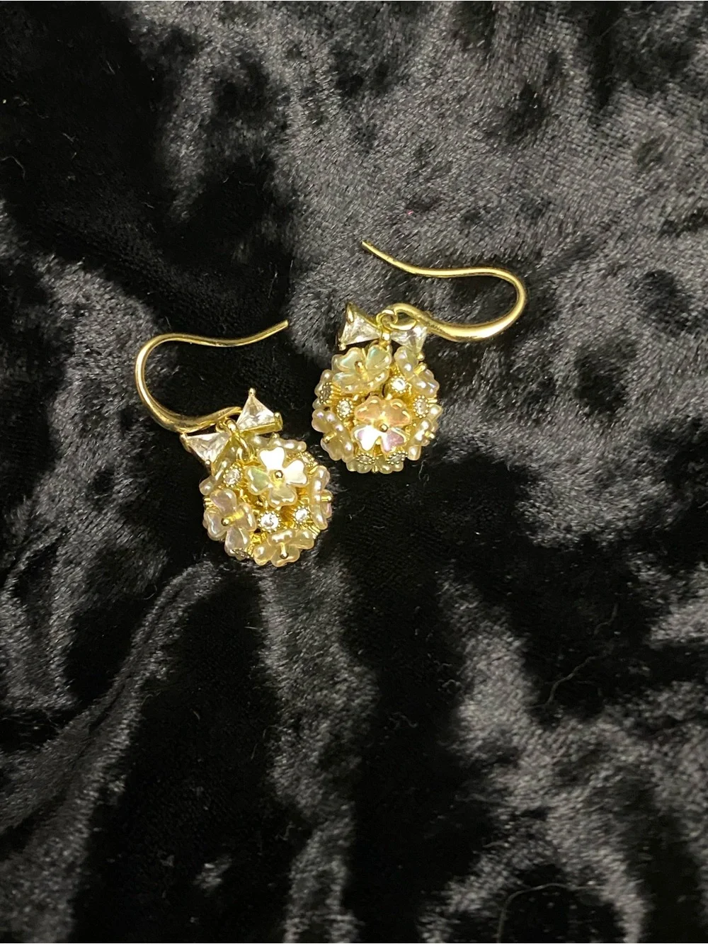 Gold plated Floral Cluster Drop Earrings Elegant Women’s Jewelry